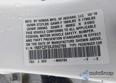 2018 Honda Civic Lx from USA, damaged, VIN 19XFC2F5XJE042765
